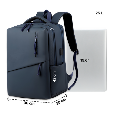 Plecak do szkoły granatowy pojemny nowoczesny z USB na laptop zeszyty