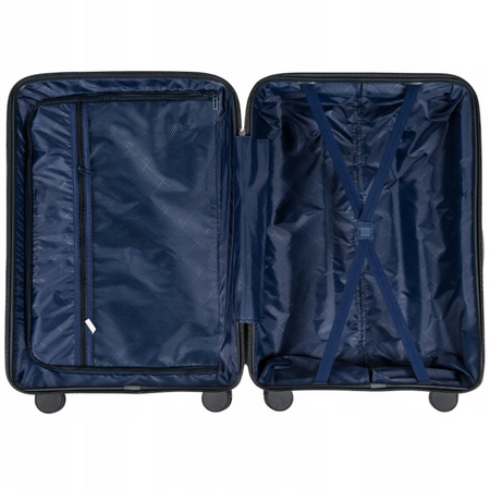 Walizka średnia ciemnoniebieska – podróżna, na kółkach, elegancka, funkcjonalna i pojemna Wowbag 7918 M dark blue