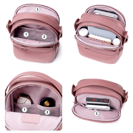 Torebka saszetka damska crossbody mała na ramię nylonowa ciemnoróżowa stylowa