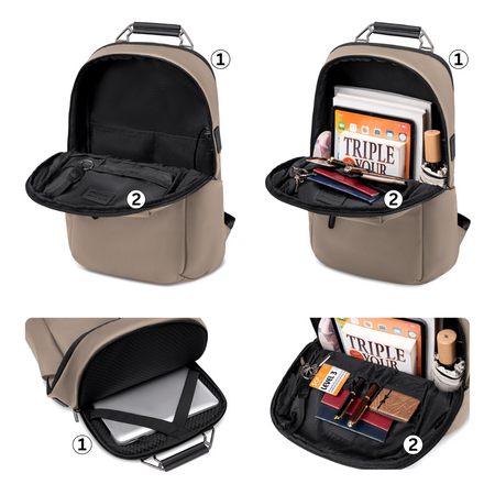 Plecak męski beżowy miejski na co dzień z USB wejściem do pracy na studia B00915 khaki