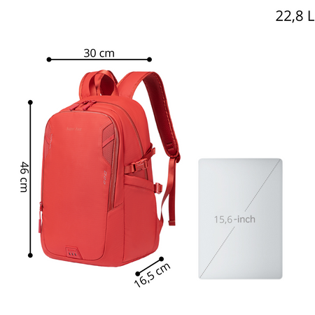 Plecak miejski czerwony, wodoodporny, na laptop. Idealny do pracy, na studia i w podróże. 22 l. SUPER FIVE FB700 Red