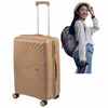 Walizka na kółkach średnia beżowa funkcjonalna walizka podróżna elegancka i modna 65L Wowbag 7905 M champagne