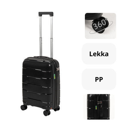 Walizka kabinowa podróżna czarna – elegancka, funkcjonalna, lekka i wytrzymała na kółkach Wowbag 6910 S black