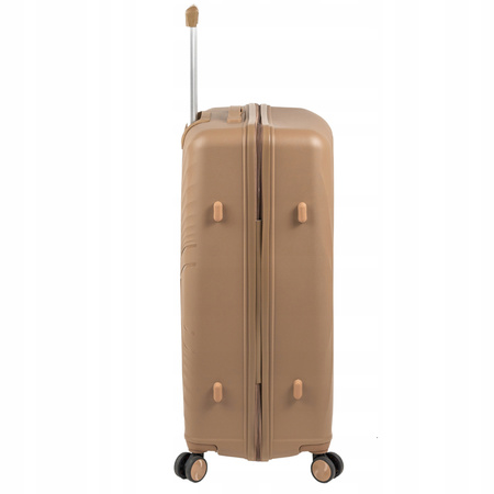 Duża walizka beżowa podróżna na kółkach lekka i wytrzymała walizka do samolotu 100L Wowbag 7905 L champagne