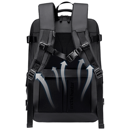 Plecak kompresyjny próżniowy podróżny czarny pojemny 42L wiele kieszeni rozszerzany Arctic Hunter B00866 black