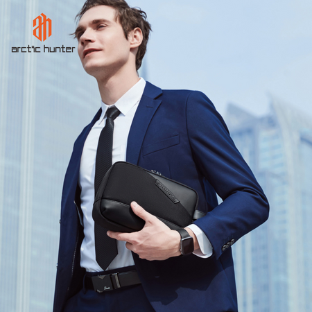 Saszetka męska do ręki czarna wodoodporna kompaktowa stylowa nowoczesna funkcjonalna 2,7 L Arctic Hunter K00691Black