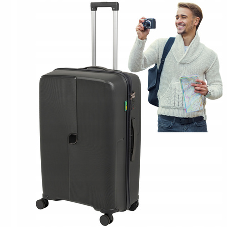 Walizka duża ciemnoszara na kółkach – elegancka, lekka i pojemna walizka podróżna do samolotu Wowbag 7918 L dark grey