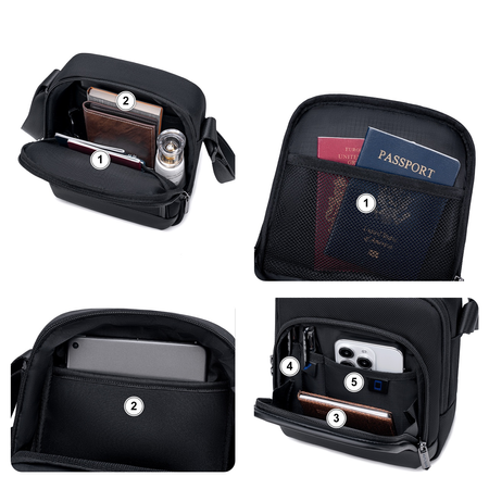 Saszetka męska czarna na ramię torba miejska biznesowa wodoodporna modna stylowa 2,7 L Arctic Hunter K00689Black
