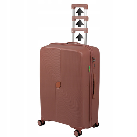 Walizka średnia różowo-złota – modna, na kółkach, podróżna, praktyczna i elegancka Wowbag 7918 M rose gold