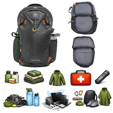 Plecak turytstyczny trekkingowy czarny funkcjonalny 50L górski wodoodporny