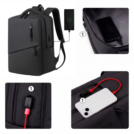 Plecak szkolny klasyczny czarny do liceum wejście USB laptop 15,6” książki