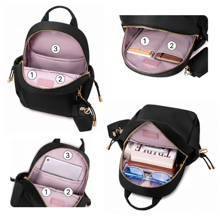 Plecak damski miejski czarny mały lekki na Ipad z etui na przywieszce