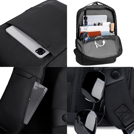 Plecak miejski czarny, biznesowy, wodoodporny, 8,5 l, na laptopa 15,6", elegancki i praktyczny. Arctic Hunter B00574 Black