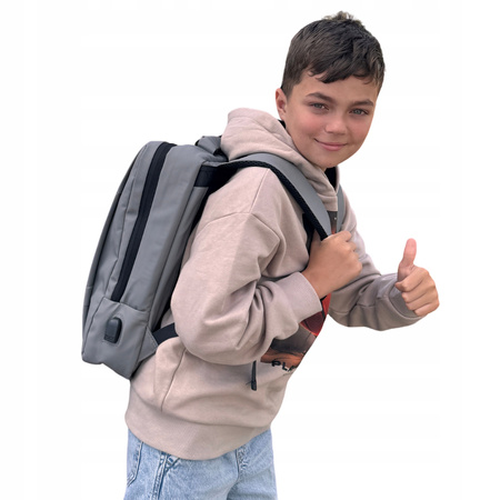 Plecak szkolny, do pracy szary, na laptopa 15,6" z USB dla chłopaków/dziewczyn nowoczesny Wowbag BK91103 grey