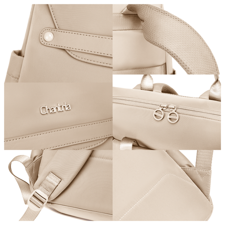 Plecak dla kobiety biznesowy elegancki kremowy do pracy i na studia mieści laptop 15,6”  CHANTRIA CB00628 khaki