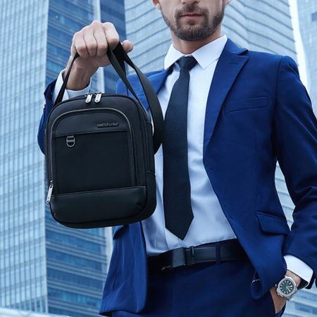 Saszetka męska czarna na ramię torba miejska biznesowa wodoodporna modna stylowa 2,7 L Arctic Hunter K00689Black