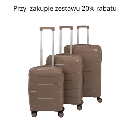 Komplet walizek beżowych 3 szt. elegancki zestaw podróżny lekkich i wytrzymałych kufrów Wowbag 6910 Champagne