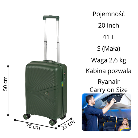 Walizki podróżne komplet 3 szt. ciemnozielone lekkie i trwałe zestaw walizek na kółkach Wowbag 7905 dark green