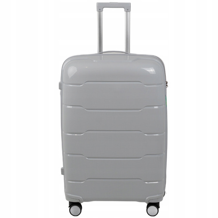 Walizka duża jasnoszara na kółkach podróżna do samolotu, lekka, elegancka i pojemna 93 L Wowbag 6910 L light grey