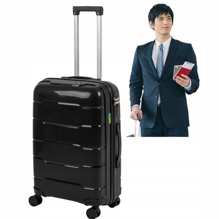 Walizka średnia czarna – podróżna, na kółkach, lekka i wytrzymała, do samolotu, elegancka i pojemna Wowbag 6910 M black