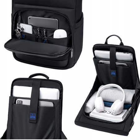Czarny plecak biznesowy miejski, 18,7 l, wodoodporny, na laptop 15,6", stylowy i pojemny. Arctic Hunter B00684 Black.