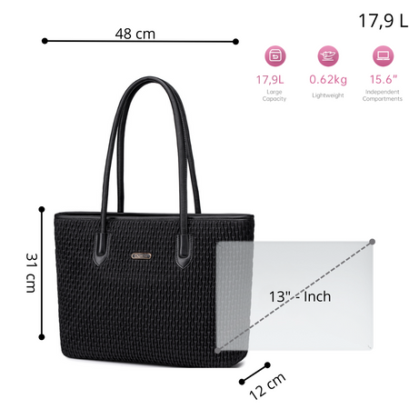 Torba damska shopper czarna klasyczna 17,9 l pojemna z zamkiem na uczelnię i spotkania. CHANTARIA CB800 Black.