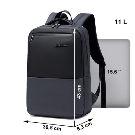 Szary plecak miejski biznesowy, 10 l, na laptopa 15,6", wodoodporny, elegancki i funkcjonalny. Arctic Hunter B00681 Grey