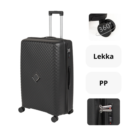 Walizka Wowbag średnia 7900 M blackWalizka na kółkach średnia ciemnoszara podróżna walizka odporna 74L stylowa i funkcjonalna Wowbag 7900 M black