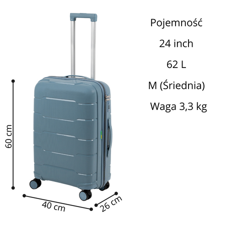 Walizka średnia jasnoniebieska – na kółkach, lekka i stylowa, polipropylen, idealna w podróże Wowbag 6910 M light blue