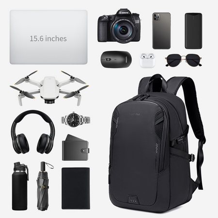 Czarny plecak miejski młodzieżowy, do pracy i podróży, 22 l, na laptopa 15,6", wodoodporny. SUPER FIVE FB700 Black.