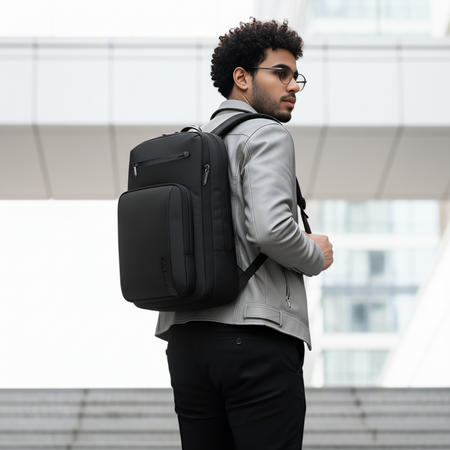 Plecak męski elegancki czarny rozszerzane komory 40X30X20 do samolotu