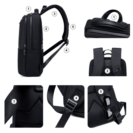 Czarny plecak biznesowy miejski, 10 l, wodoodporny, na laptopa 15,6", stylowy i praktyczny. Arctic Hunter B00681 Black.