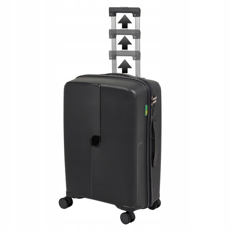 Walizka podróżna średnia ciemnoszara – na kółkach, wytrzymała, stylowa i komfortowa do samolotu Wowbag 7918 M dark grey