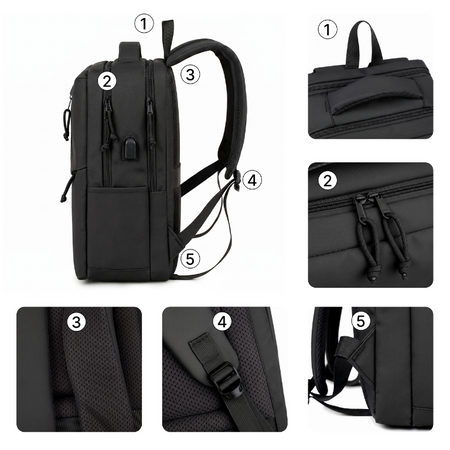 Plecak szkolny klasyczny czarny do liceum wejście USB laptop 15,6” książki