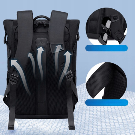 Czarny plecak biznesowy miejski, 18,7 l, wodoodporny, na laptop 15,6", stylowy i pojemny. Arctic Hunter B00684 Black.