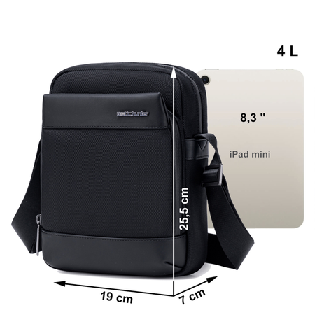 Saszetka męska czarna na ramię torba miejska wodoodporna biznesowa stylowa funkcjonalna 3,4 L Arctic Hunter K00679Black