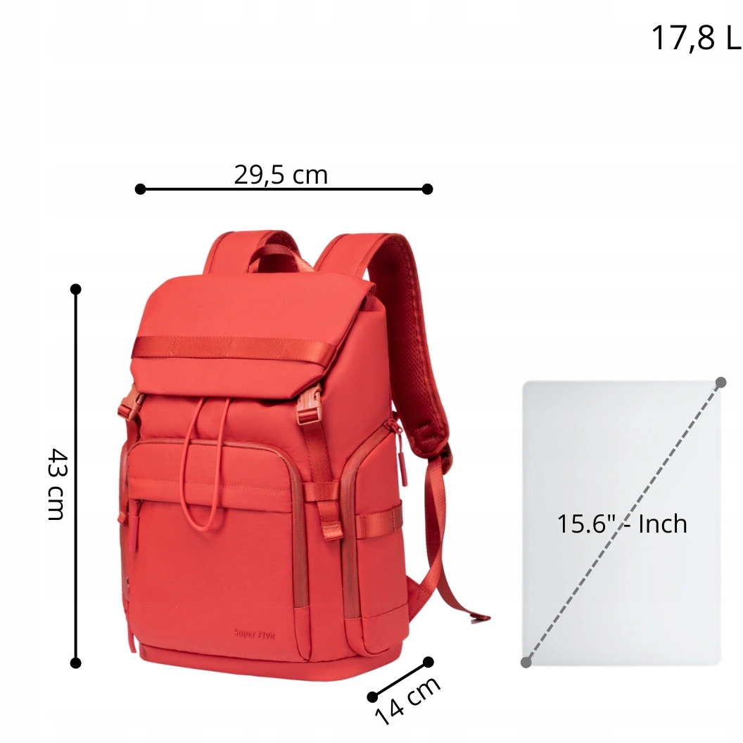Czerwony plecak miejski młodzieżowy, wodoodporny, na laptopa 15,6", 17 l, dla aktywnych kobiet. SUPER FIVE FB723 Red pol_pl_Czerwony-plecak-miejski-mlodziezowy-wodoodporny-na-laptopa-15-6-17-l-dla-aktywnych-kobiet-SUPER-FIVE-FB723-Red-218_6