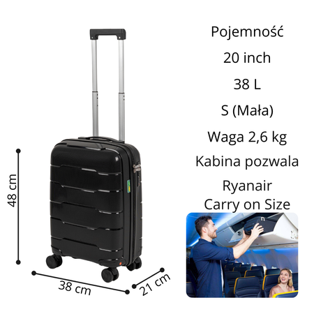 Walizka kabinowa podróżna czarna – elegancka, funkcjonalna, lekka i wytrzymała na kółkach Wowbag 6910 S black