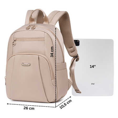 Plecak miejski damski beżowy modny kompaktowy wodoodporny na iPada 10,9"