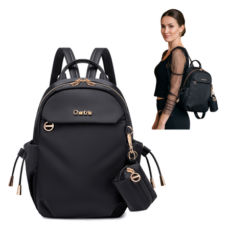 Plecak damski miejski czarny mały lekki na Ipad z etui na przywieszce