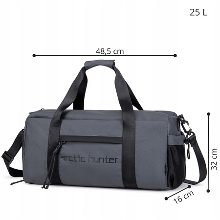 Szara torba sportowa 25 l uniwersalna, trwała i wodoodporna do pracy i na trening. Arctic Hunter LX00537 Grey.