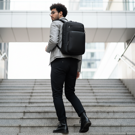 Plecak męski elegancki czarny rozszerzane komory 40X30X20 do samolotu
