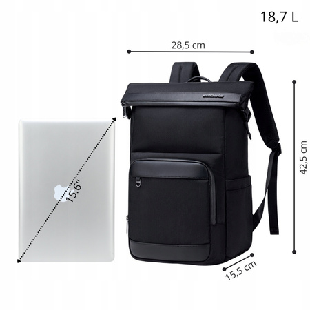 Czarny plecak biznesowy miejski, 18,7 l, wodoodporny, na laptop 15,6", stylowy i pojemny. Arctic Hunter B00684 Black.