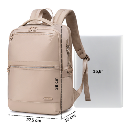 Plecak damski elegancki stylowy beżowy pojemny na laptopa wodoodporny nylon