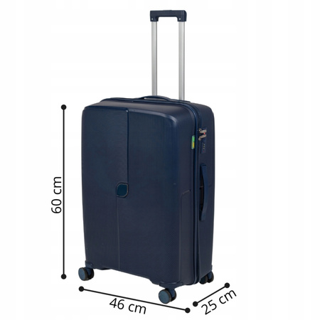 Walizka średnia ciemnoniebieska – podróżna, na kółkach, elegancka, funkcjonalna i pojemna Wowbag 7918 M dark blue