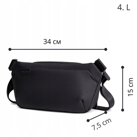 Saszetka nerka czarna męska damska na ramię miejska wodoodporna elegancka stylowa 4 L Arctic Hunter Y00569Black
