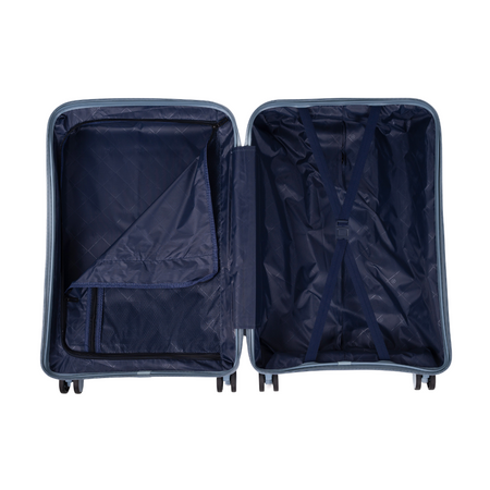 Zestaw walizek podróżnych jasnoniebieskich 3 szt. stylowy komplet lekkich i trwałych kufrów Wowbag 7918 light blue