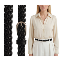 Pasek cienki damski czarny skórzany pleciony elegancki do spodni i sukienki