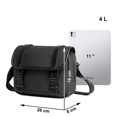 Torebka listonoszka czarna na ramię miejska wodoodporna elegancka na tablet 10,2″ 5,8 l Arctic Hunter K00568Black