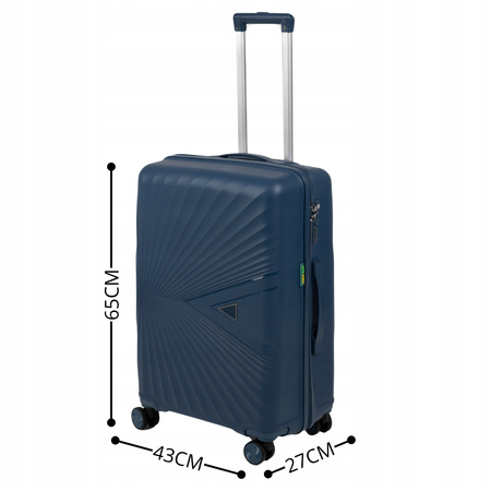 Walizka podróżna średnia ciemnoniebieska elegancka walizka na kółkach funkcjonalna 65L Wowbag 7905 M dark blue